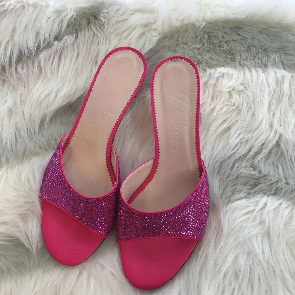 J. Crew Pink Rhinestone Slide Mules